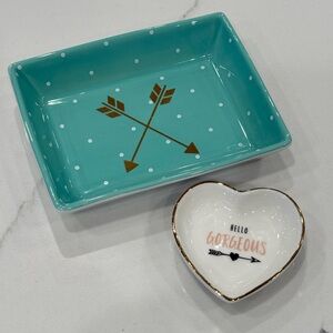 SUPER CUTE GIFTS Teal Polka Dot Trinket Tray and Heart Dish Set “Hello Gorgeous”